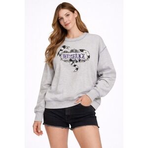 Beetlejuice Graphic Sweatshirt XL Grey Ghost With The Most Sandworm Crewneck
